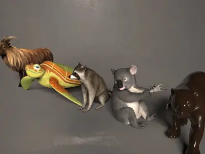 Animal Group Raccoon Sea turtle Wolverine Goat Koala bear 3D model