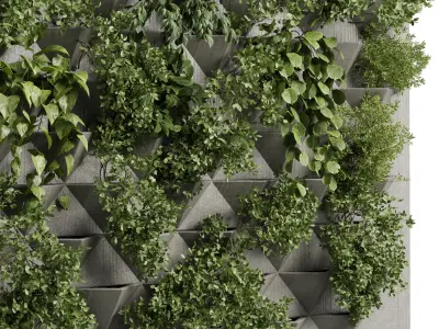 Vertical Wall Garden With concrete - green wall garden set 76 3D model