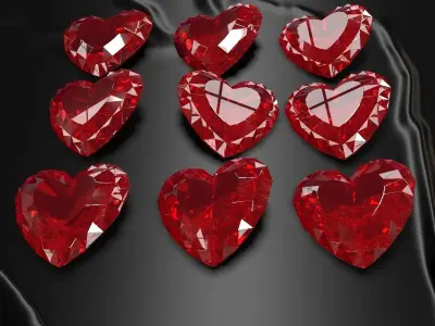 Set Heart shaped gemstone v2 3D model