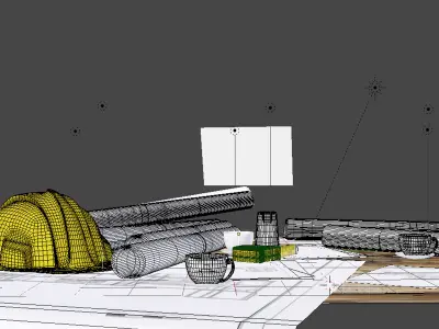 artchitectural scene includes contruction helment tape measure  Low-poly 3D model