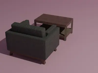 Couch coffee table set 3D model