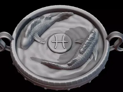 Pisces Zodiac Dual Fishes in Bowl Sculpture 3D print model