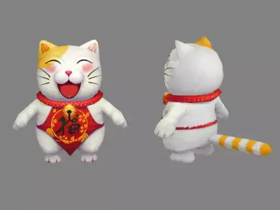 Cartoon Lucky cat - White cat Low-poly 3D model