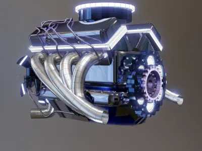 Cyberpunk 1970s Muscle Car Engine 3D model