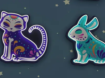 4 Cute Neon Wall Decoration with Mexican Pet Patterns Low-poly 3D model