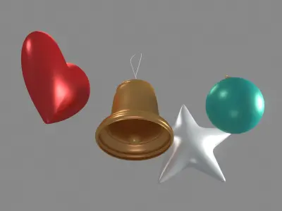 Ornaments christmas with star and bell 3D model