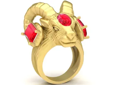 Luxury Ram Head Ruby Stone Ring for Men  3743 3D print model