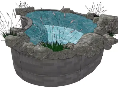 3D Rock Water Pond with Plants  Garden Water Feature 3D model