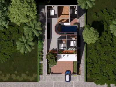  Tropical Modern House Interior and Exterior 3D Scene Low-poly 3D model