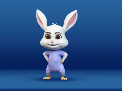 Cartoon Rabbit Rigged Low-poly 3D model