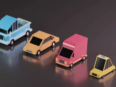 Low poly cartoon style car set Low-poly 3D model