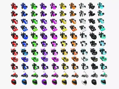 100 Cartoon Karts Super Collection - Vehicle Racing Design 3D Model Pack