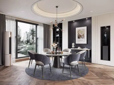Modern and luxurious indoor restaurant 3D model