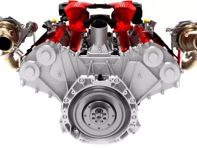 Twin Turbo V8 Engine High Detailed 3D model