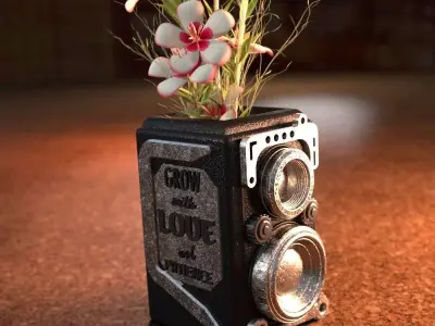 RETRO CAMERA FLOWERPOT 3D print model