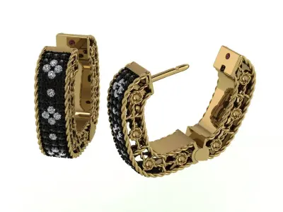 Venetian Princess earring with black and white diamonds 3D print model