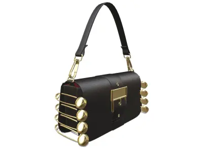 Black leather handbag with safety pin decorate 3D model