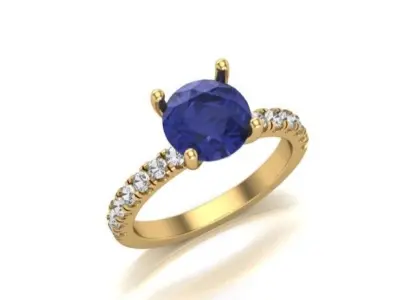 The Round Sapphire with Diamond Accented Shank Ring 3D print model