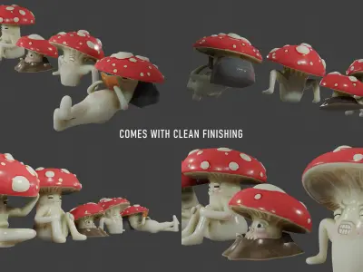 Garden ceramic mushroom collection  Low-poly 3D model