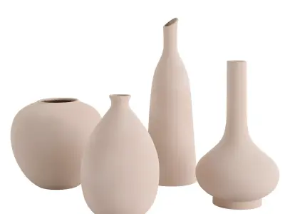 Set 4 Beige White Ceramic Rustic Vase 3D model