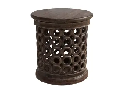 Solid Wood Drum End Table 3D model