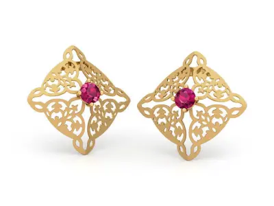 Red diamond Mural Stud Earrings 3D print model