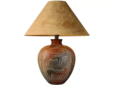 Benjara Rustic Table Lamp Urn Shaped Southwest with Carved Deer 3D model