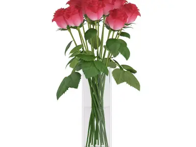Red Roses in Glass Vase 3D model