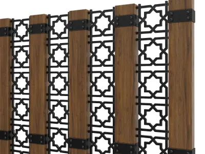 Decor wooden screen with metal bars 3D model