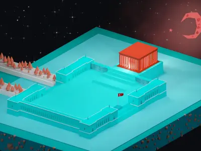 Anitkabir temple in middle of desert Low-poly 3D model