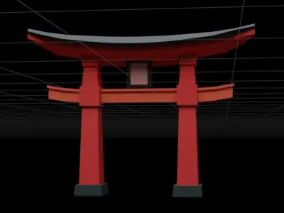 Japanese Torri Gate 3D Model Set of 6 Game Ready Low-poly 3D model