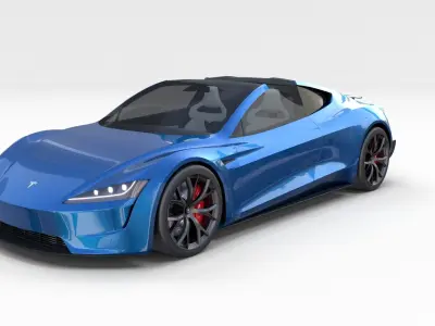 Tesla Roadster 2020 Electric Blue with interior and chassis 3D model