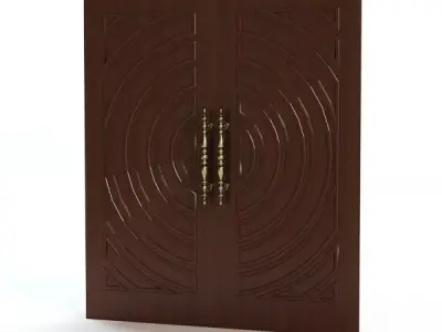 Door 2 wooden with circular design 3D model