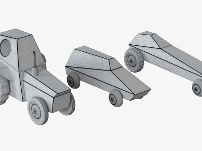 Wooden toy cars Low-poly 3D model