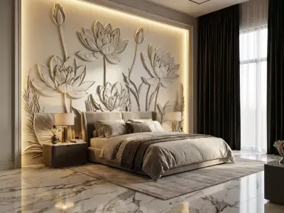 Lotus flowers wall art set relief STL panel carving CNC 260 3D model