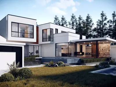 Luxury Modern Villa Exterior  Realistic Architecture Scene 3D model