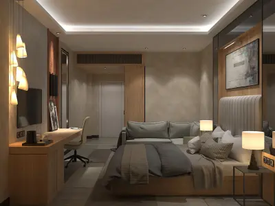 Luxury and Modern Hotel Room Scene 3D model