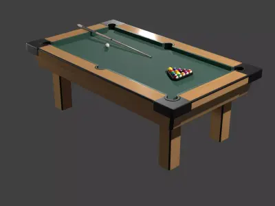 Pool Set table with cue and balls Low-poly 3D model