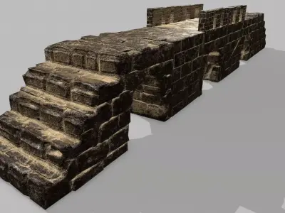 Stair Set stone tower Low-poly 3D model