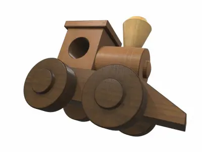 Wooden train locomotive toy 3 Free 3D model