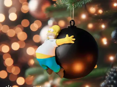 HOMER SIMPSON ON A HOLLOW THREADED BALL - CHRISTMAS DECORATION 3D print model