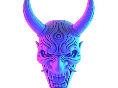 Japanese Hannya Mask The Third Eye Oni Red Devil toy 3D print model