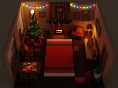 Low Poly Modular Simple Christmas Interior Pack Low-poly 3D model