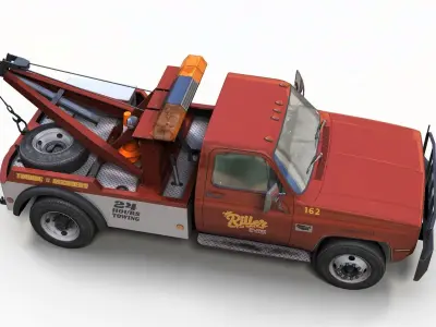 80s Tow truck pickup Low-poly 3D model