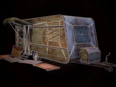 Camper old rusty trailer Low-poly 3D model