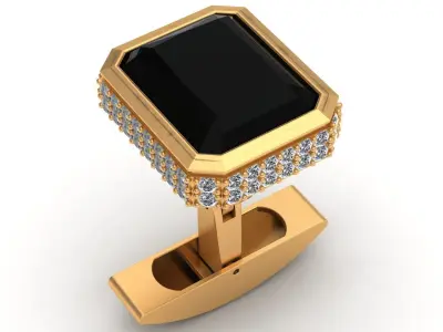 Onyx Fashion Diamond Gold Cufflinks 3D print model