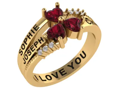 Personalized 3 Heart Gem Stone Mothers Ring Set Sizes 5 to 12 3D print model