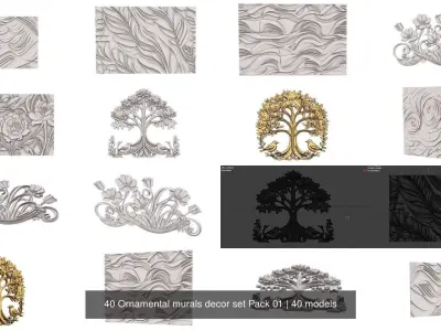 40 Ornamental murals decor set Pack 01 3D Model Collection