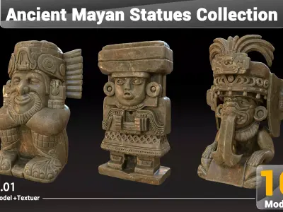 Ancient Mayan Statues Collection Low-poly 3D model