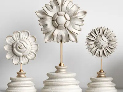 Decor Set 6 bookshelves with vases 3D model